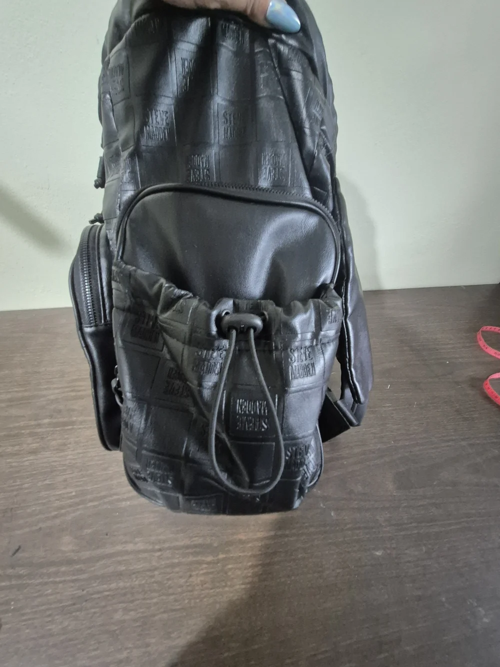 Steve Madden Black Embossed Leather Backpack